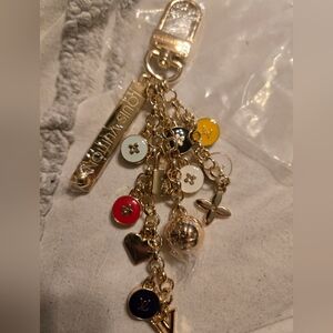 Gold Tone & Multicolor Skittles Heart Charm Keychain L V Bag charm New